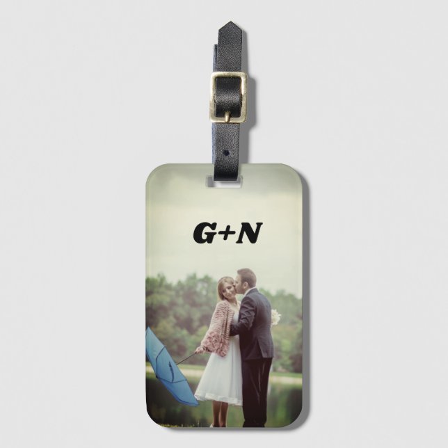 Your photo, personalize, initials, simple luggage tag (Front Vertical)
