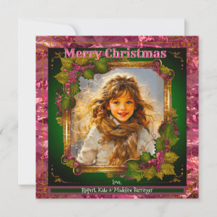 YOUR Photo Pink Elegant Christmas Card