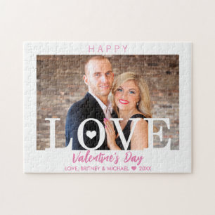 Your Photo Pink Script   Modern Big LOVE Letters Jigsaw Puzzle
