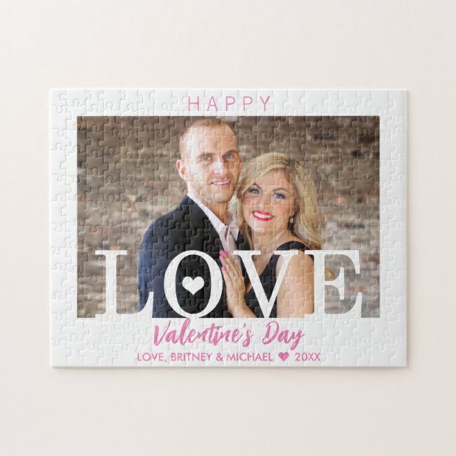Your Photo Pink Script | Modern Big LOVE Letters Jigsaw Puzzle (Horizontal)
