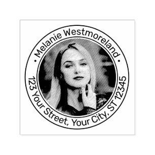 Your Photo Portrait #1 Round Name Return Address Self-inking Stamp