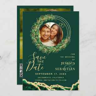 Your Photo QR Code Emerald Green & Gold Save The Date
