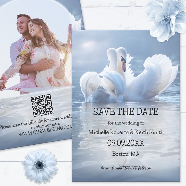 Your Photo QR Swan Lake Save the Date Card (Creator Uploaded)
