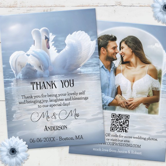 Your Photo QR Swan Lake Wedding Thank You Card (Creator Uploaded)