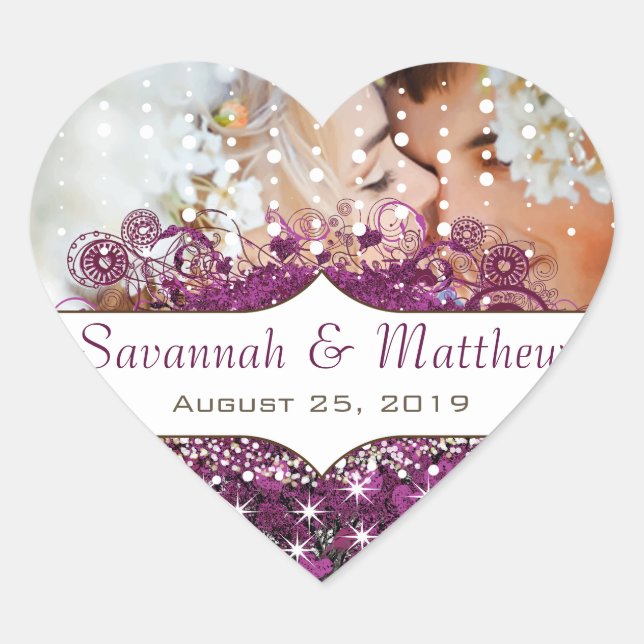 Your Photo  Radiant Purple Heart Leaf Tree Wedding Heart Sticker (Front)