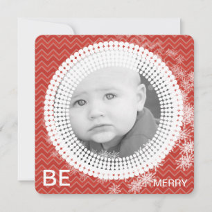 Your Photo Red Chevron SnowFlakes My 1st Christmas Holiday Card