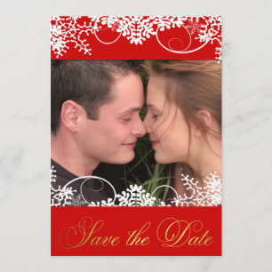 Your Photo Red & Gold Winter Snow Save the Dates Date