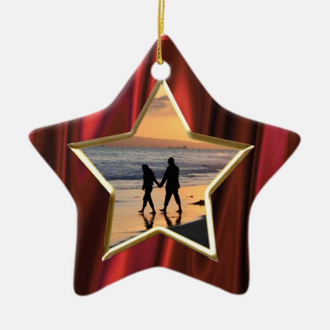 Your Photo  - Red Smooth Satin Look Picture Frame Ceramic Ornament (Front)
