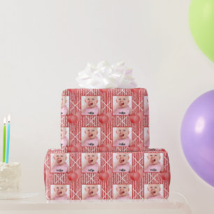 Your Photo Red/White Simple Stripes Pattern Wrapping Paper