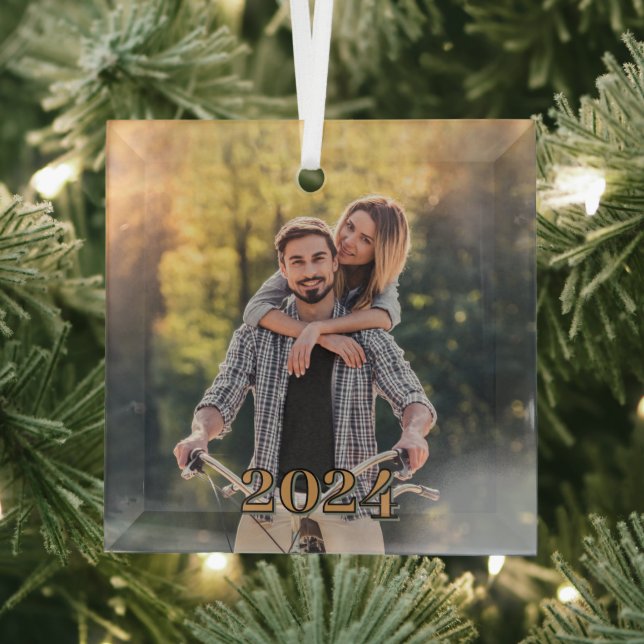 Your Photo Romantic Couples Christmas  Glass Ornament (Insitu)