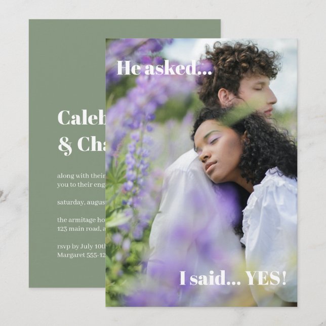 Your Photo Sage Green Engagement Party Invitation (Front/Back)