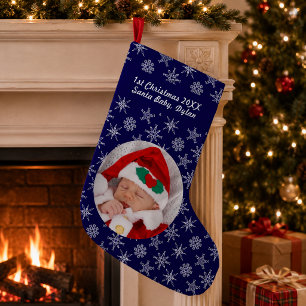 Your Photo Santa Baby Snowflake & Blue Background Small Christmas Stocking