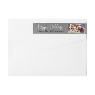 Your Photo Silver Happy Holidays Return Address Wrap Around Label