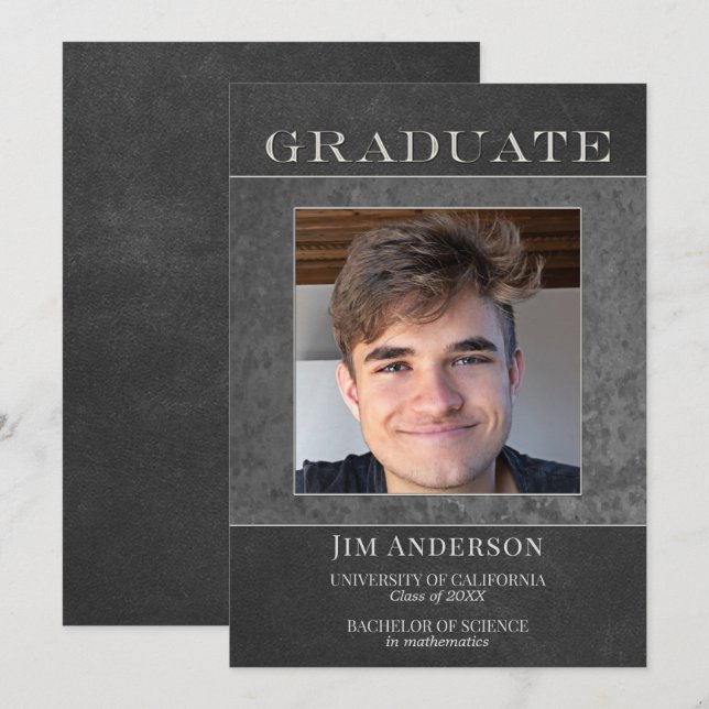 Your Photo Silver Metal Faux Leather Graduation An Announcement (Front/Back)