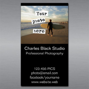 Your Photo Simple Black Photography Photograph Magnetic Business Card