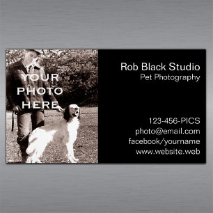 Your Photo Simple Black with White Text Magnetic Business Card