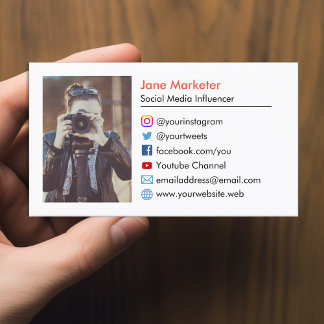 Your Photo | Social Media Icons Youtube, Websites Business Card