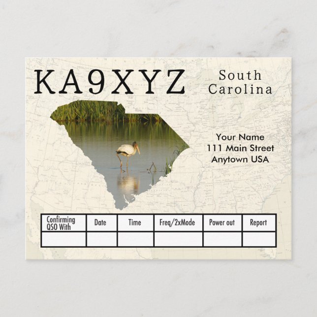 Your Photo South Carolina Shaped Cutout Custom QSL Postcard (Front)