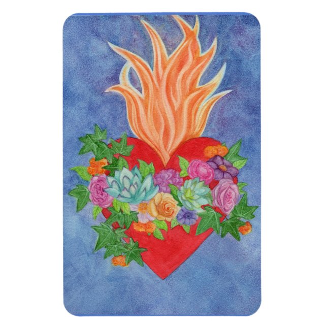YOUR PHOTO TEMPLATE or Burning Heart & Flowers Magnet (Vertical)