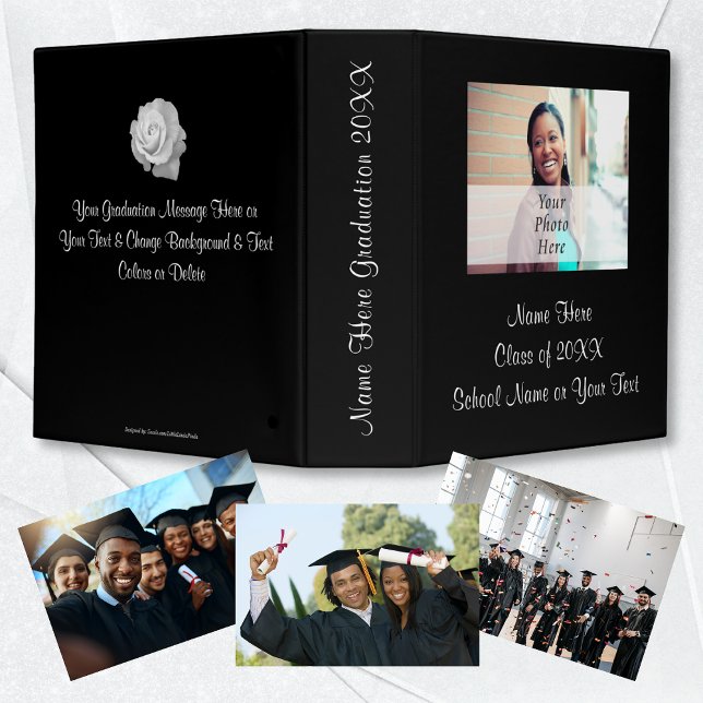Your Photo, Text and Colours Graduation Photo Albu Binder (Graduation Photo Album. Graduation gift for her. Black and White Photo Album. Graduation gift ideas.)