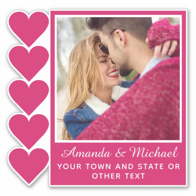 YOUR PHOTO & TEXT with hearts Sticker (Front)