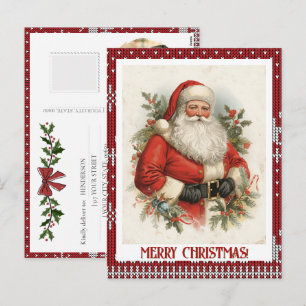 Your Photo Vintage Christmas Santa Personalised  Holiday Postcard