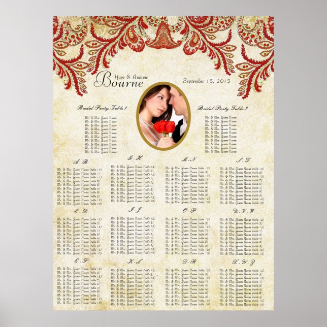 Your Photo Vintage  Seating Chart Alphabetical (Front)