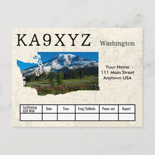 Your Photo Washington Shaped Cutout Custom QSL Postcard (Front)