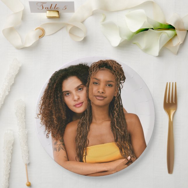 Your Photo Wedding Two Brides LGBTQ Paper Plate (Wedding)