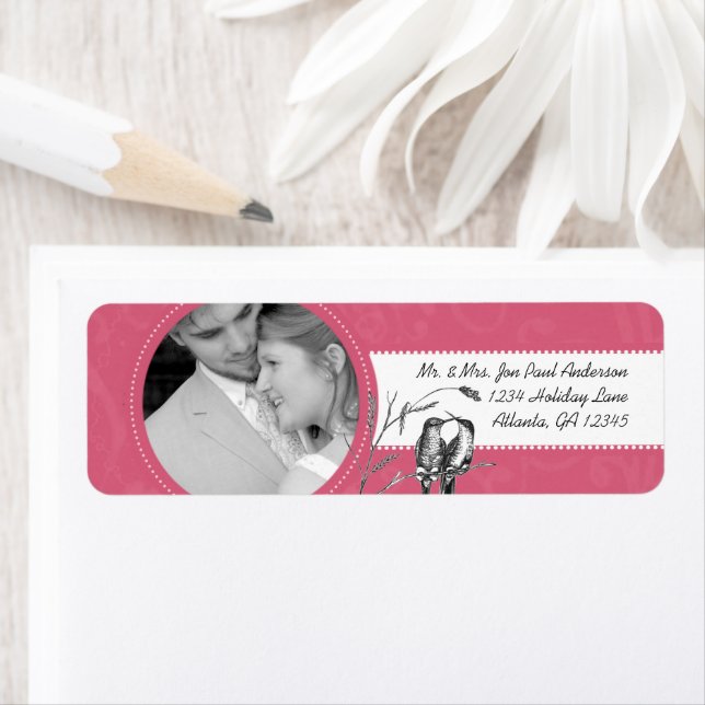 Your Photo Wedding Vintage Birds Pink Damask (Insitu)