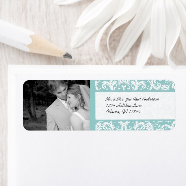 Your Photo Wedding Vintage Damask Aqua Blue (Insitu)