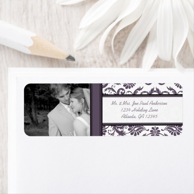 Your Photo Wedding Vintage Eggplant Damask (Insitu)