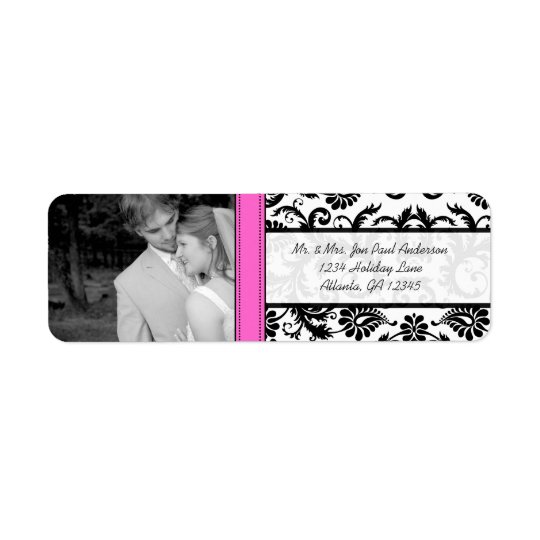 Your Photo Wedding Vintage Pink Damask Return Address Label