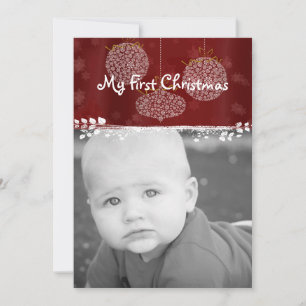 Your Photo White Ornaments My 1st Christmas Holiday Card