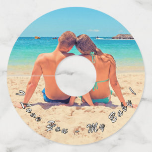 Your Photo Wine Glass Tag Custom Text - I Love You