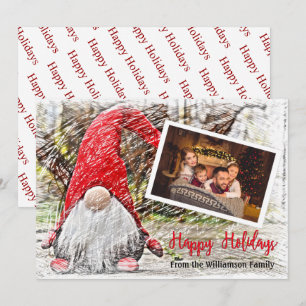 Your Photo With Christmas Gnome Happy Holidays Holiday Card