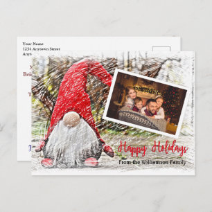 Your Photo With Christmas Gnome Happy Holidays Postcard