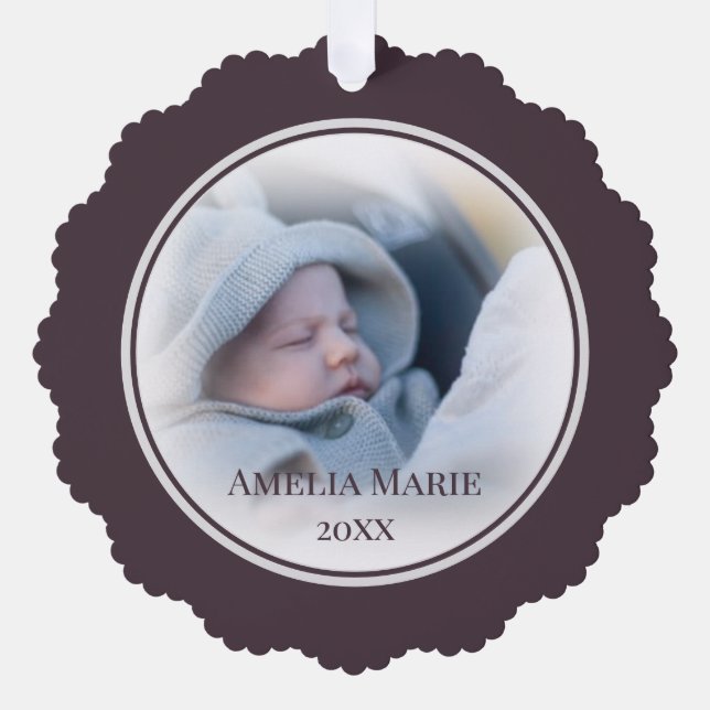 Your Photo with Dusty Plum Accent Christmas Ornament Card (Front)