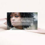 Your Photo with Modern Handwritten Script Overlay Business Card<br><div class="desc">These modern and elegant business cards feature your personal photo on the front, with a simple white translucent overlay that contains your name in trendy white handwritten script typography. The back of the card has plenty of room for all of your contact information in black and white, as well as...</div>
