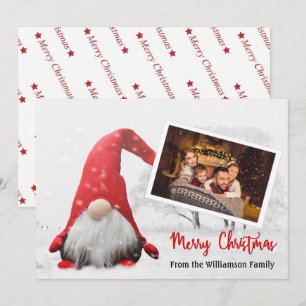 Your Photo With Snowy Christmas Gnome Christmas Holiday Card