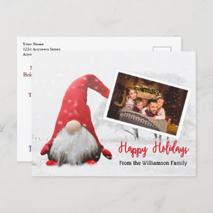 Your Photo With Snowy Gnome Happy Holidays Postcard