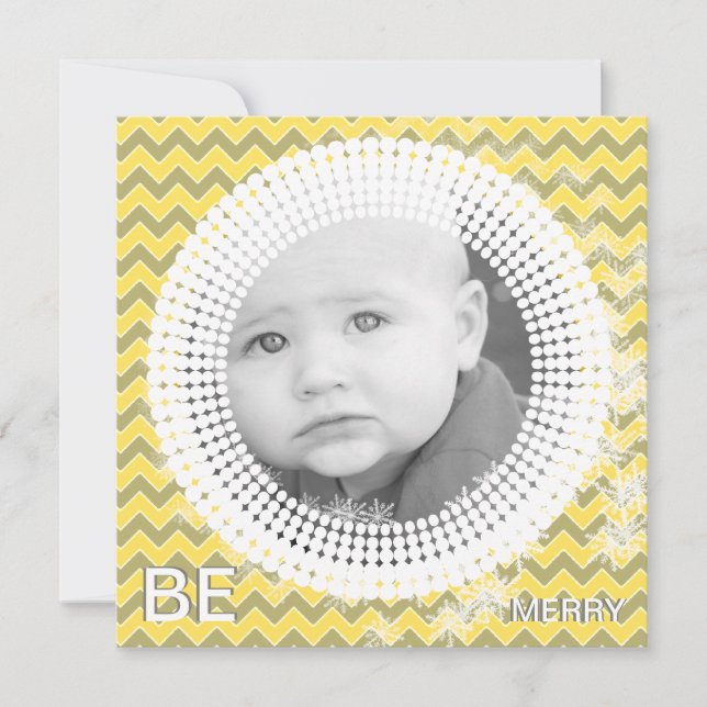 Your Photo Yellow & Grey Chevron My 1st Christmas Holiday Card (Front)
