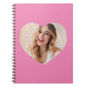 Your photo your face on a personalised heart pink notebook