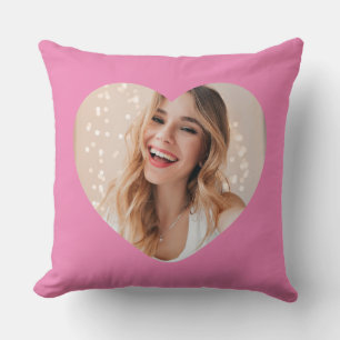 Your photo your face on a personalised heart pink throw pillow