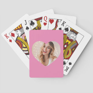 Your photo your face on a personalized heart pink playing cards