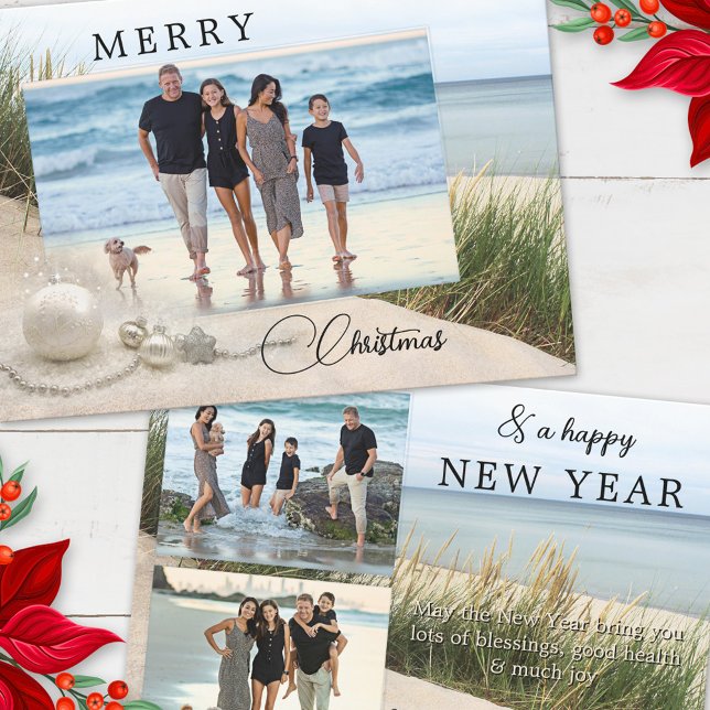 Your Photos Beach Collage Christmas Holidays Card (Creator Uploaded)