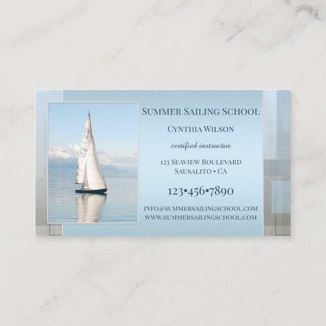 Your Photos Blue Grey Geometric Nautical Business Card (Back)