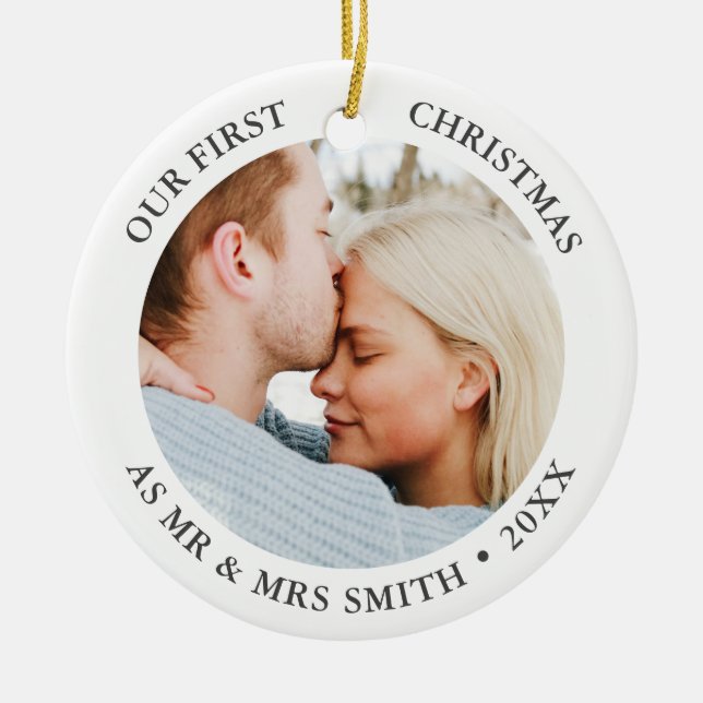 Your Photos Christmas Wedding Custom Ceramic Ornament (Front)