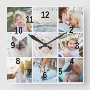 Your Photos Custom Modern Collage Simple Square Wall Clock