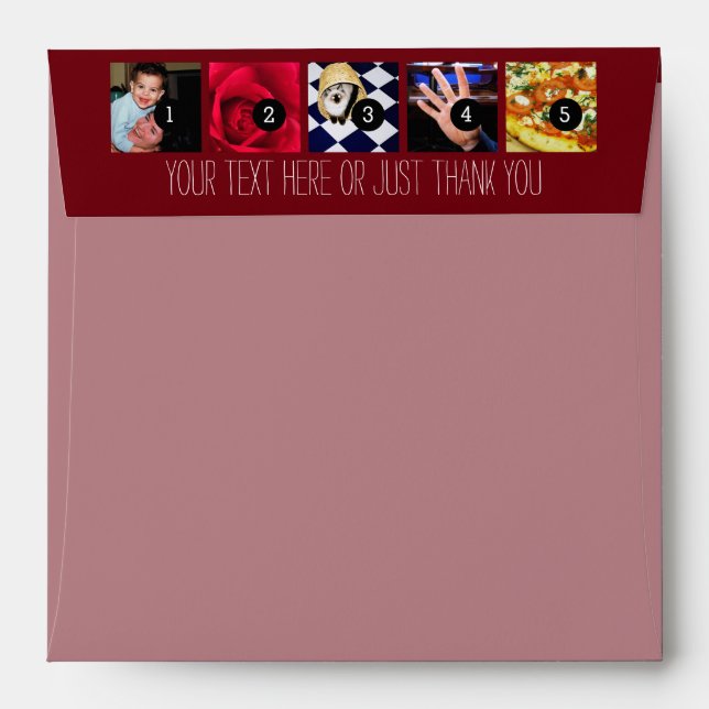 Your Photos Images and Your Greeting Text Burgundy Envelope (Back (Top Flap))